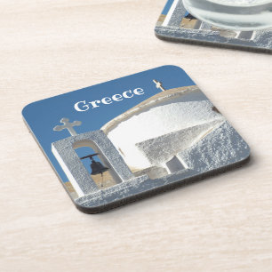 DESSOUS-DE-VERRE ÉGLISE BLANCHE RONDE ICONIQUE EN GRÈCE