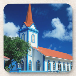 Dessous-de-verre Église colorée sur l'île de Tahaa dans les