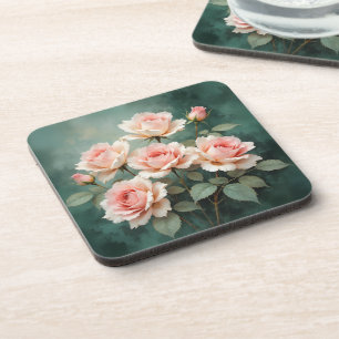 Dessous-de-verre Élégance de Rose Rougeoyante sur Jade Profond