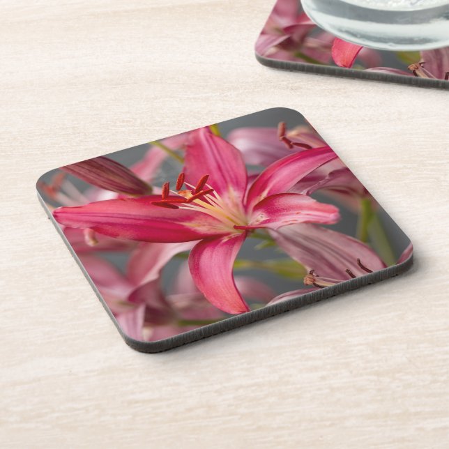 Dessous-de-verre Élégance : Lys Asiatiques Rose, Photo Fleur (Côté gauche)