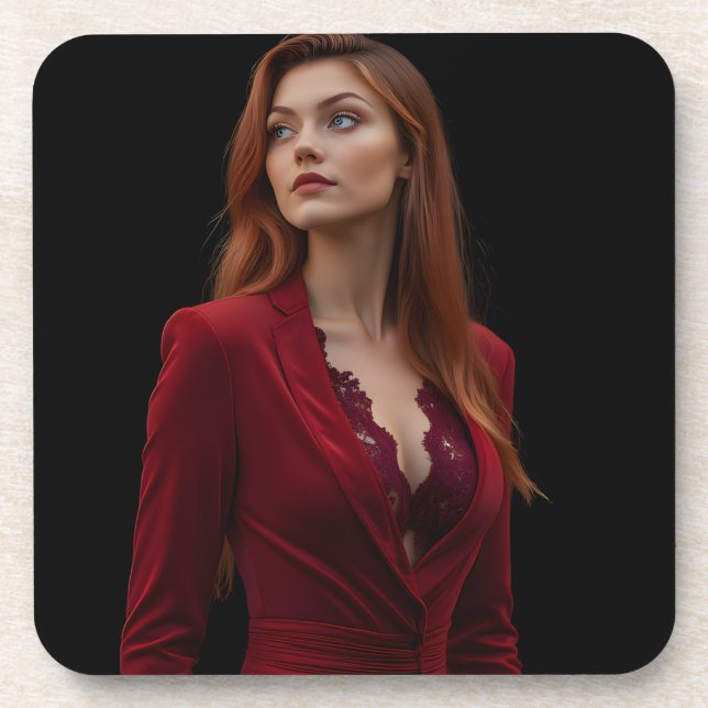 Dessous-de-verre Élégance Ravissante : Un portrait rouge gothique (Devant)