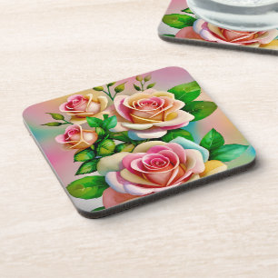 Dessous-de-verre Élégance Roses Rose et Jaune Aquarelle Pastel