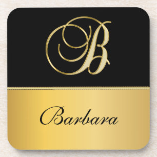 Dessous-de-verre Élégant "B" Monogramme Nom personnalisé Black Gold