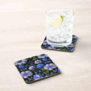 Dessous-de-verre Elégant bleu argenté blanc élégant floral rétro