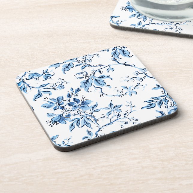 Dessous-de-verre Elegant Delft Blue et White Floral (Côté gauche)