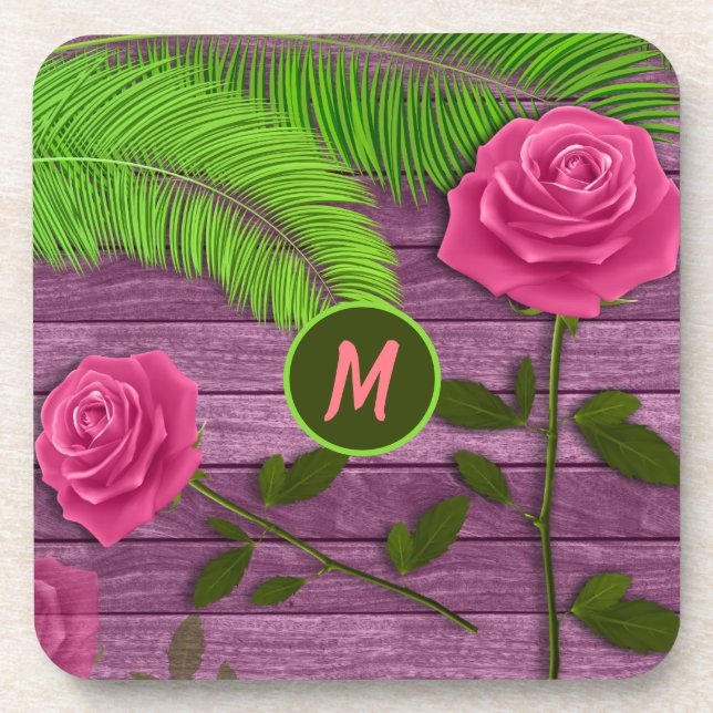 Dessous-de-verre Élégant et romantique Monogramme Roses roses roses (Devant)