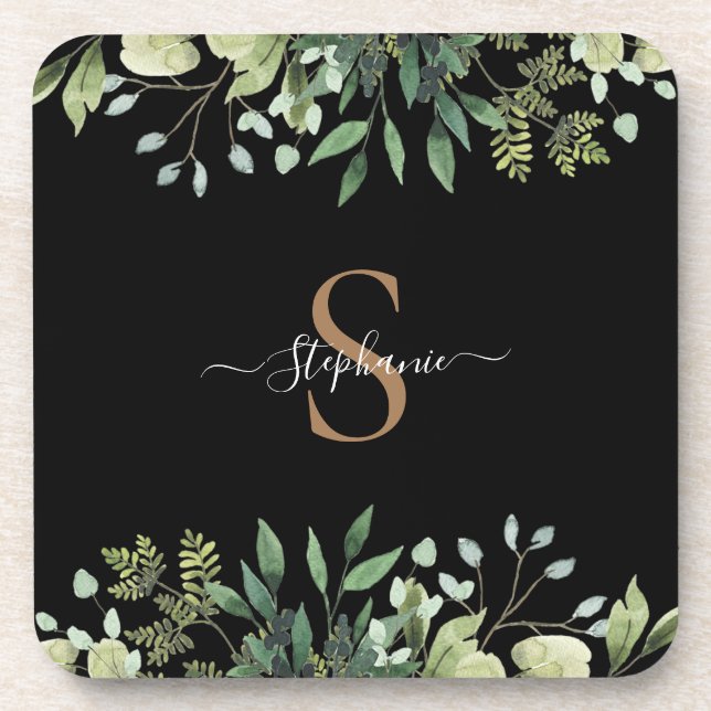 Dessous-de-verre Élégant Eucalyptus Botanical Gold Monogramme (Devant)