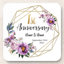 Élégant floral doré 1re année d'anniversaire