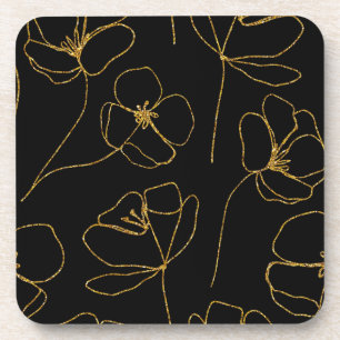 Dessous-de-verre Élégant floral noir et or
