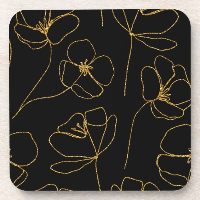 Dessous-de-verre Élégant floral noir et or (Devant)