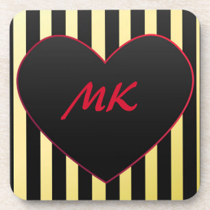 Dessous-de-verre Elégant Gold Black Stripes Red Heart Monogramme