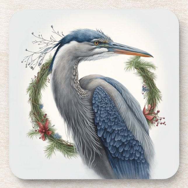 Dessous-de-verre Élégant Grand Héron Bleu Vacances/Noël (Devant)