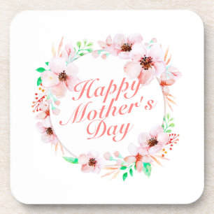 Dessous-de-verre Elegant Happy Mother's Day Floral Wreath   Coaster