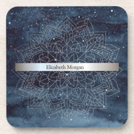 Dessous-de-verre Elégant moderne en argent Mandala Stripe Navy bleu