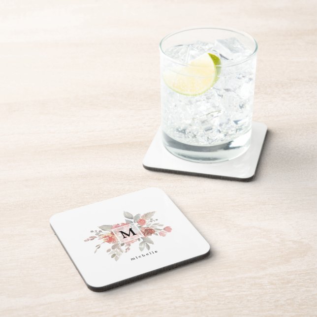 Dessous-de-verre Élégant Monogramme floral rose pâle (Côté Droit)