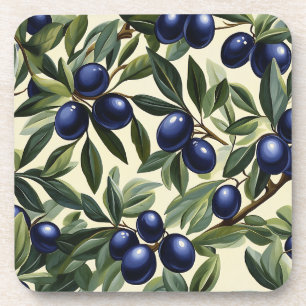 Dessous-de-verre Élégant Motif de branche d'olivier avec des olives