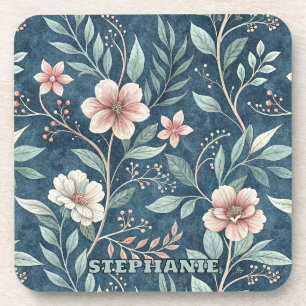 Dessous-de-verre Élégant motif floral avec fleurs rose et crème