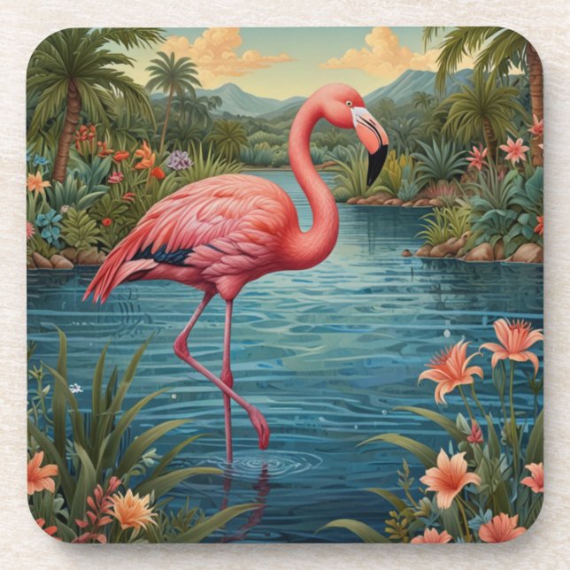 Dessous-de-verre Élégant paradis tropical flamand rose (Devant)