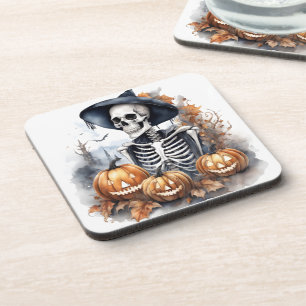 Dessous-de-verre Elégant Squelette Halloween Aquarelle