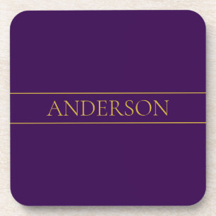 Dessous-de-verre Élégant texte personnalisable   Gold & Deep Purple
