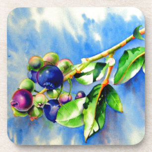 Dessous-de-verre Elégante aquarelle peinture bleuet