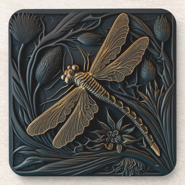 Dessous-de-verre Elégante libellule d'or en Filigree de bronze (Devant)