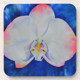 Dessous-de-verre Elégante orchidée florale blanche rose aquarelle