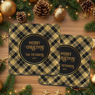 Dessous-de-verre Elégante Parties scintillant Tartan Black Gold