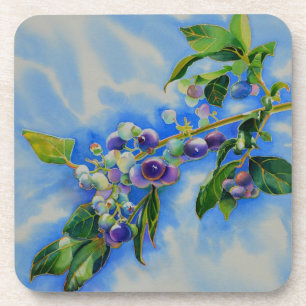 Dessous-de-verre Elégante peinture à l'aquarelle de bleuet