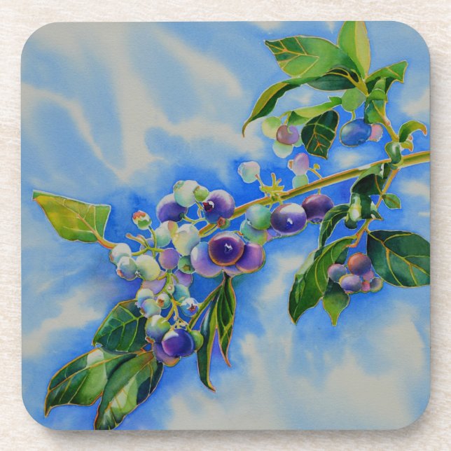 Dessous-de-verre Elégante peinture à l'aquarelle de bleuet (Devant)
