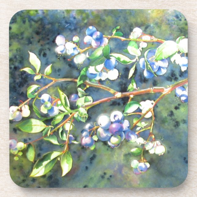 Dessous-de-verre Elégante peinture à l'aquarelle de bleuet (Devant)