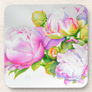 Dessous-de-verre Elégante peinture d'aquarelle blanche rose