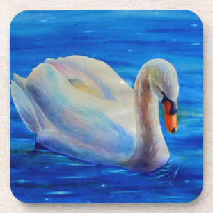 Dessous-de-verre Elégante peinture d'aquarelle de cygne blanc