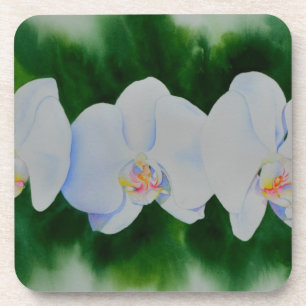 Dessous-de-verre Elégante peinture d'orchidée tropicale blanche