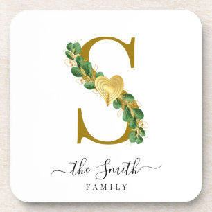 Dessous-de-verre Élégante verdure Monogramme Nom de famille Lettre 