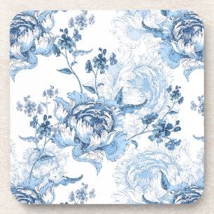 Dessous-de-verre Élégantes pivoines gravées en bleu et blanc