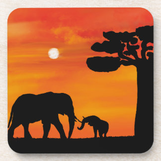 Dessous-de-verre éléphant, , ciel, animaux, lever du soleil, nature