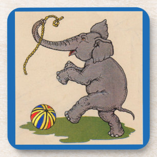 Dessous-de-verre éléphant heureux jouant avec la corde et le ballon