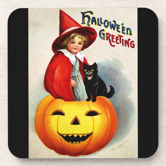 Dessous-de-verre Ellen H. Clapsaddle : Sorcière en Jack O'Lantern (Devant)