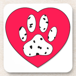 Dessous-de-verre Empreinte de patte dalmate dans le coeur rouge