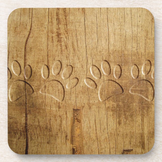 Dessous-de-verre Empreinte de patte de chien en bois sculpté (Devant)