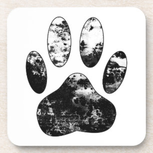 Dessous-de-verre Empreinte de patte de chien gris noir et blanc