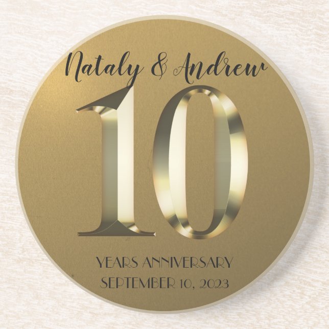 Dessous De Verre En Grès 10e anniversaire Mariage d'or métallique (Devant)