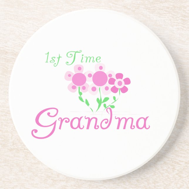 Dessous De Verre En Grès 1ère fois Grandma Fleurs roses cadeaux (Devant)
