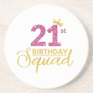 Dessous De Verre En Grès 21e Anniversaire Squad Party Crown Pink Gold