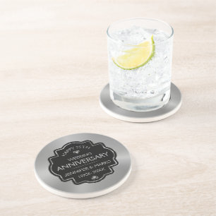 Dessous De Verre En Grès 25e anniversaire du Mariage Gold & Black personnal
