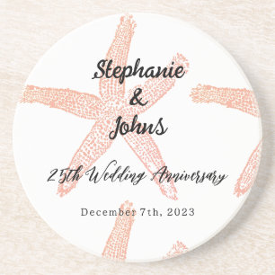 Dessous De Verre En Grès 25e anniversaire du Mariage Starfish Nom personnal