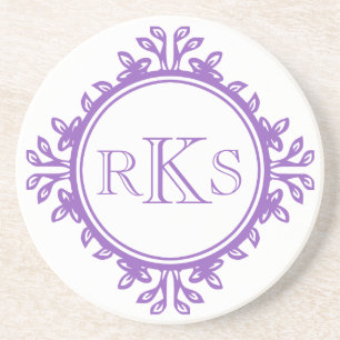 Dessous De Verre En Grès 3 monogramme lettre royale bordure violette violet
