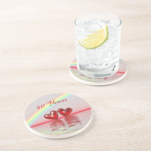Dessous De Verre En Grès 40e Anniversary Ruby Hearts