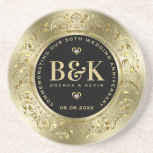 Dessous De Verre En Grès 50e anniversaire du Mariage Gold Frame